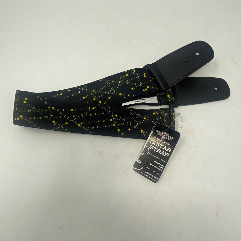 Buckle-Down Guitar Strap Black Yellow Geometric Pattern Adjustable Made in USA